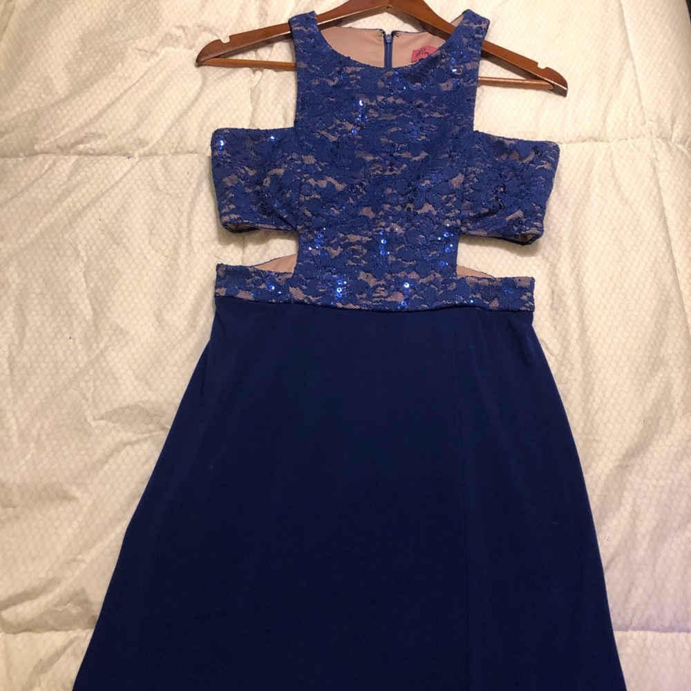 Blue cut out prom dress